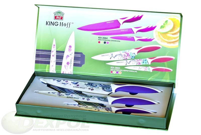 Ножи KINGHoff  KH-3663  3 пр с магнитным держателем фиолетовые
