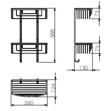 Полка двухэтажная прямая хром с 2-мя крючками Langberger 253-70262 - фото2