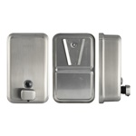 Дозатор для жидкого мыла 1000 мл настенный прямоугольный корпус с глазком, BRIMIX 616K нержавеющая сталь, сатин- фото3