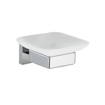 Мыльница стеклянная с креплением к стене на квадратном основании, цвет ХРОМ 84004								- фото