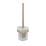 Ёрш для унитаза GFmark стеклянный к стене с квадратным основанием, цвет золото матовое 93162									- фото