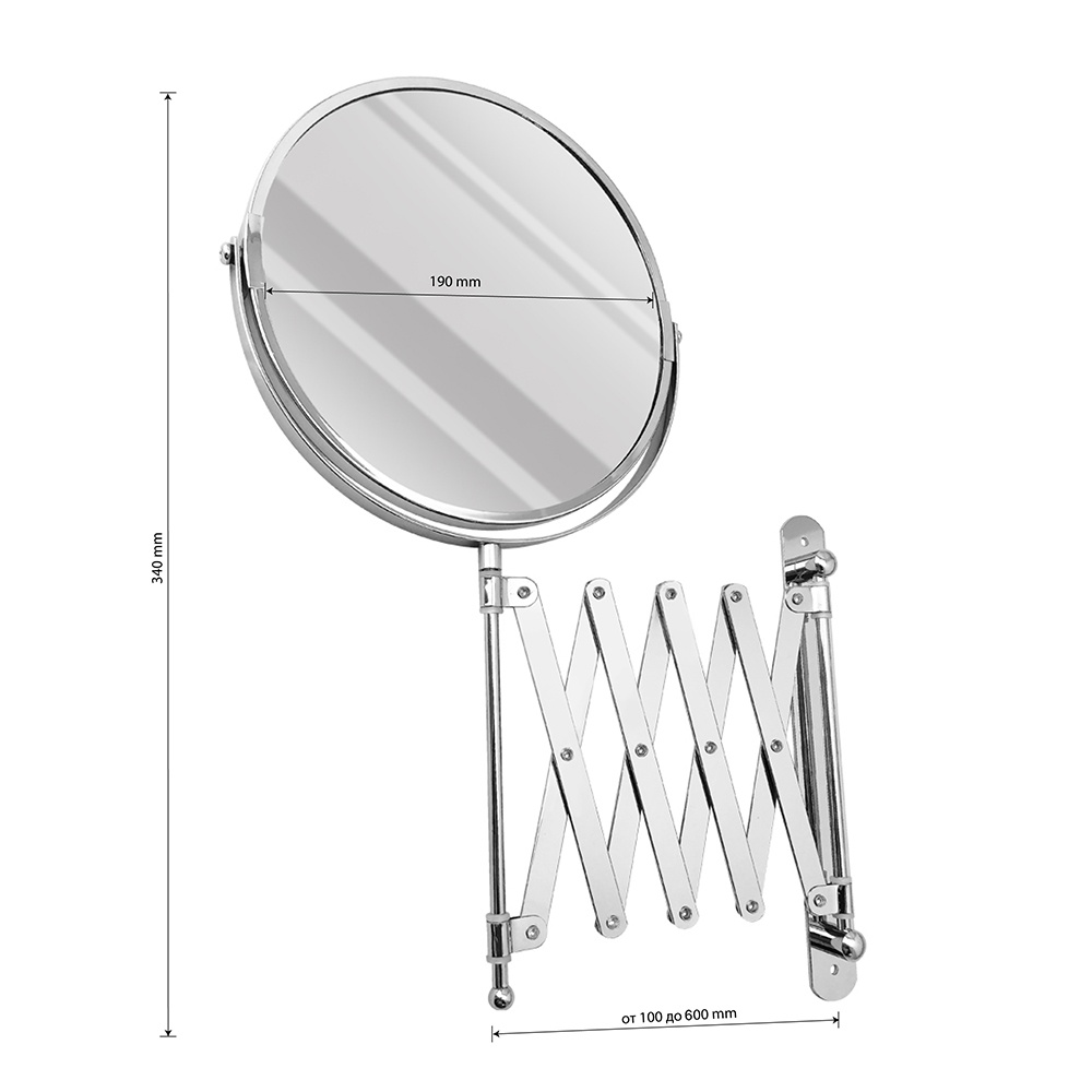 Зеркало косметическое настенное большое, гармошка, нержавейка хромированная САНАКС 75269-1- фото3