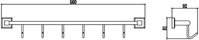 Savol Планка с 6 крючками S-009576 хром - фото