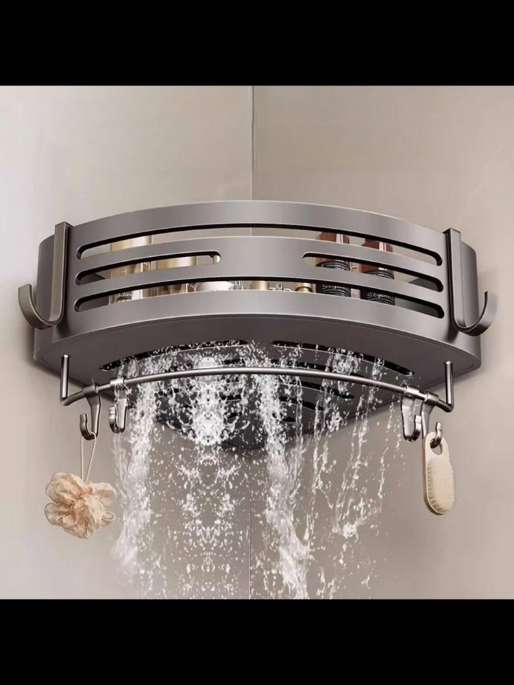 Полка угловая самоклеющаяся для ванной серая (5338-1GR) - фото4, картинка4 Полка угловая самоклеющаяся для ванной серая (5338-1GR) - фото4